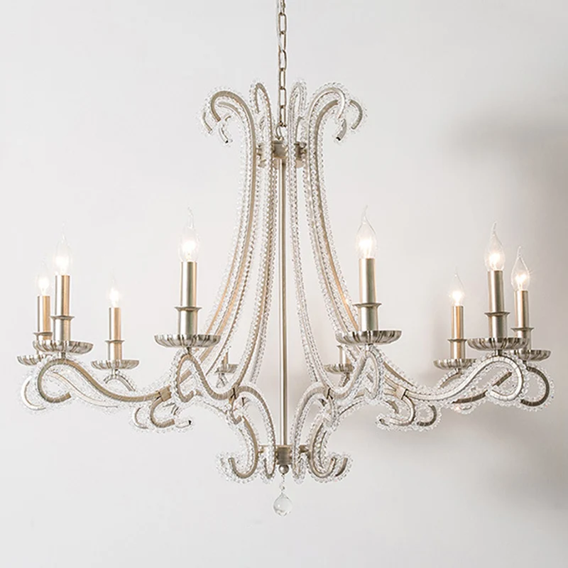 Lampadario candelabri con finitura cromata con perline di cristallo Lampada goccia country francese per sala da pranzo