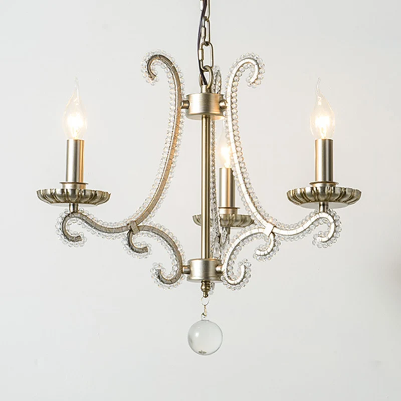 Lampadario candelabri con finitura cromata con perline di cristallo Lampada goccia country francese per sala da pranzo