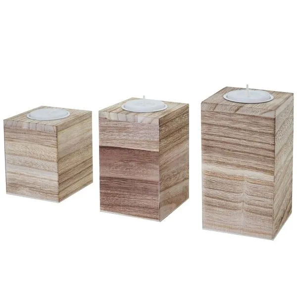 Mendler Set di 3 portacandele S+M+L HWC-C58 portacandele aspetto shabby classico colore naturale 61506