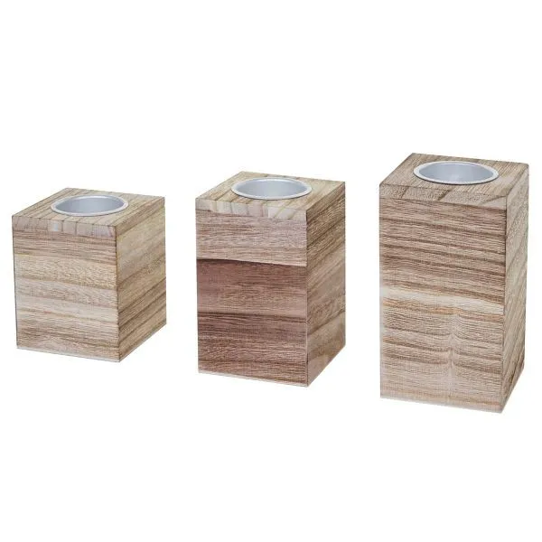 Mendler Set di 3 portacandele S+M+L HWC-C58 portacandele aspetto shabby classico colore naturale 61506