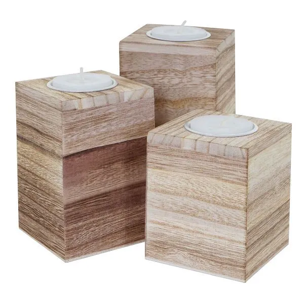 Mendler Set di 3 portacandele S+M+L HWC-C58 portacandele aspetto shabby classico colore naturale 61506