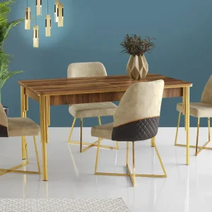Set di Bicchieri Tavolo da pranzo allungabile Diallo legno naturale e metallo dorato