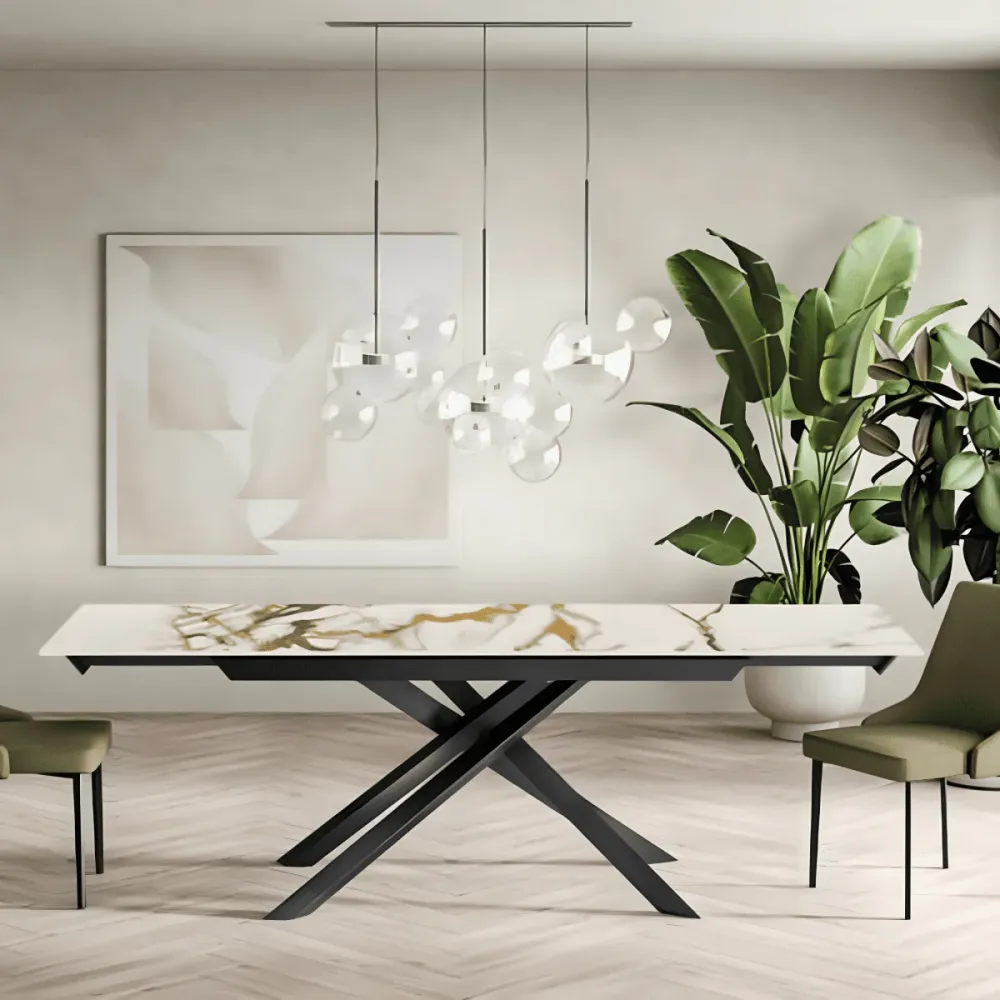 Tavolo allungabile innovativo "Salerno" ceramica su vetro temperato cm 160/240x90 76h con Garanzia 2 Anni