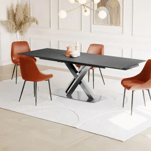 Tavolo da pranzo allungabile da 6 8 coperti Ceramica/Metallo Effetto Marmo Nero THYLIA per Ospiti