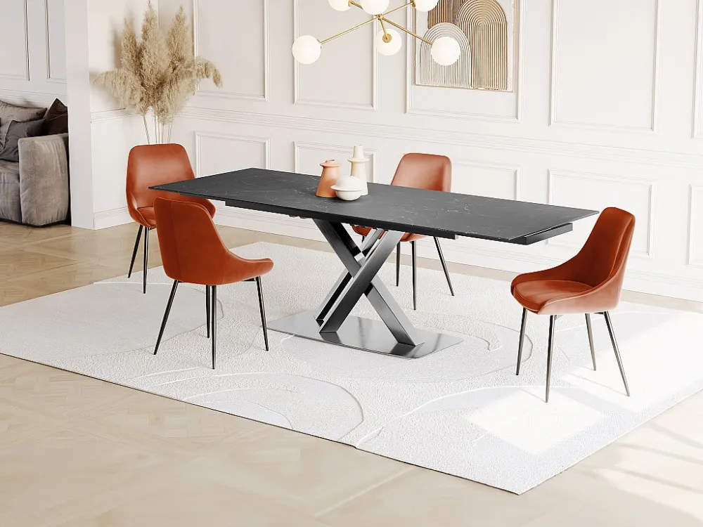 Tavolo da pranzo allungabile da 6 8 coperti Ceramica/Metallo Effetto Marmo Nero THYLIA per Ospiti