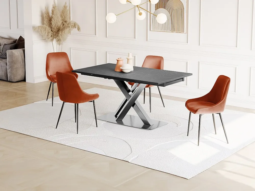 Tavolo da pranzo allungabile da 6 8 coperti Ceramica/Metallo Effetto Marmo Nero THYLIA per Ospiti