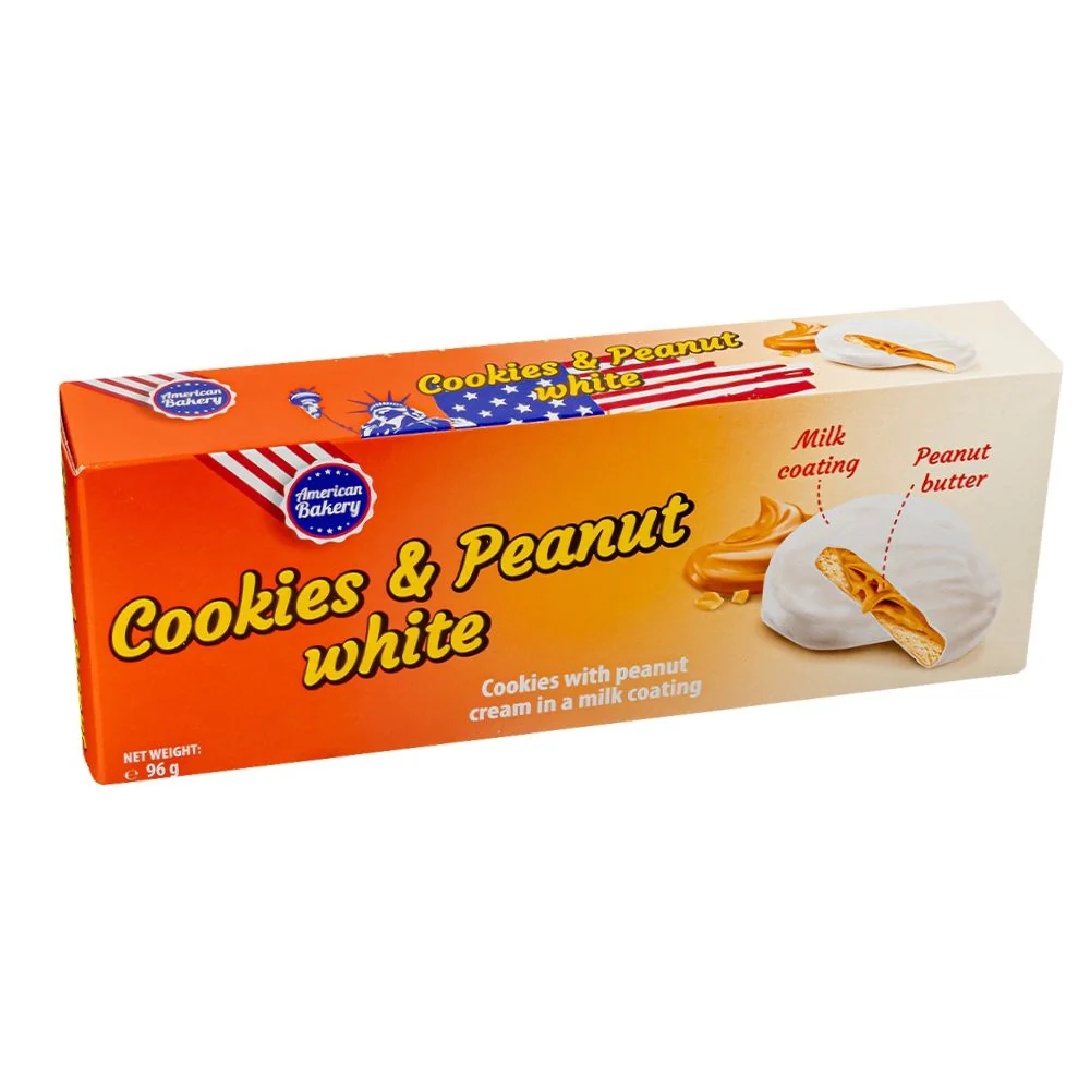 American Bakery Cookies and Peanut White, biscotti con crema di arachidi da 96g