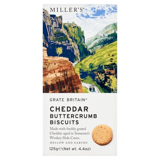 Biscotti al formaggio Cheddar Miller's Grate Britain Wookey Hole 125 g