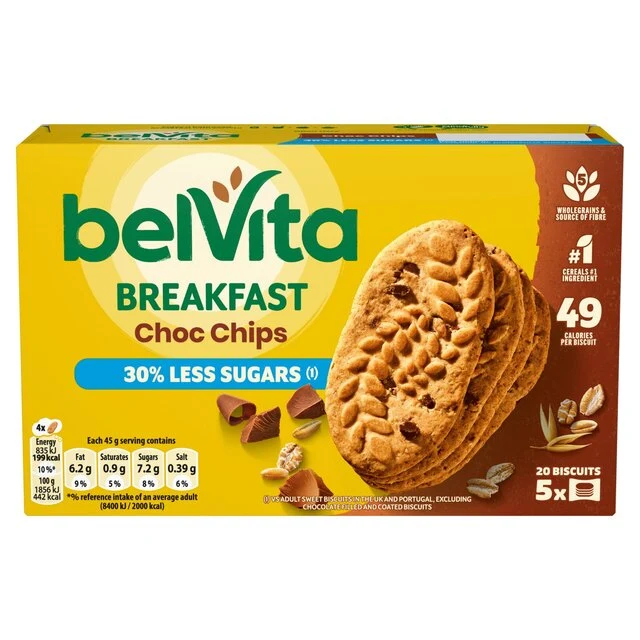 Biscotti per la colazione con gocce di cioccolato e zucchero Belvita con il 30% meno di 5 per confezione