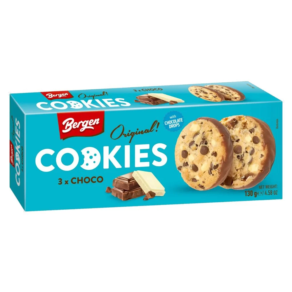 Cookies Bergen 3x Choco Cookies, biscotti al triplo cioccolato da 130g