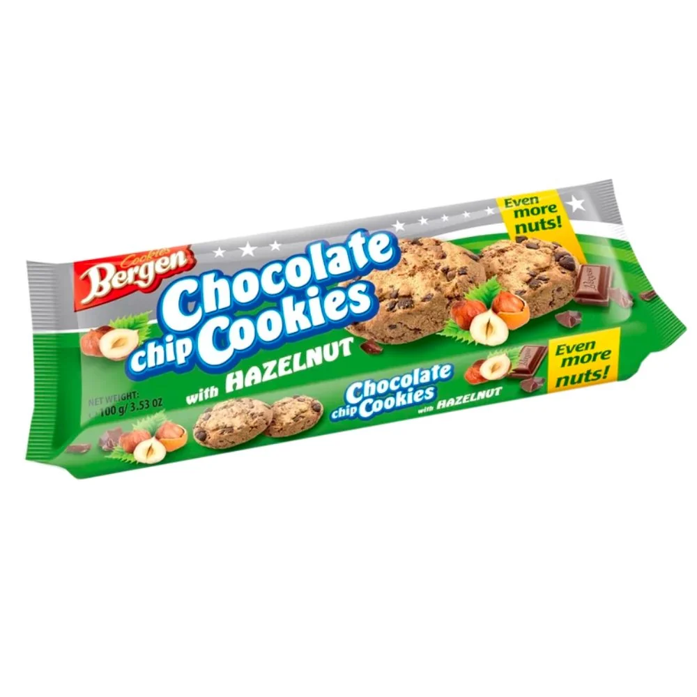 Cookies Bergen Chocolate Chip Hazelnut, biscotti con gocce di cioccolato e nocciole da 100g