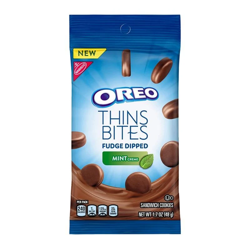 Oreo Thins Bite Fudge Dipped Mint Creme, biscotti al cioccolato con crema alla menta da 168g