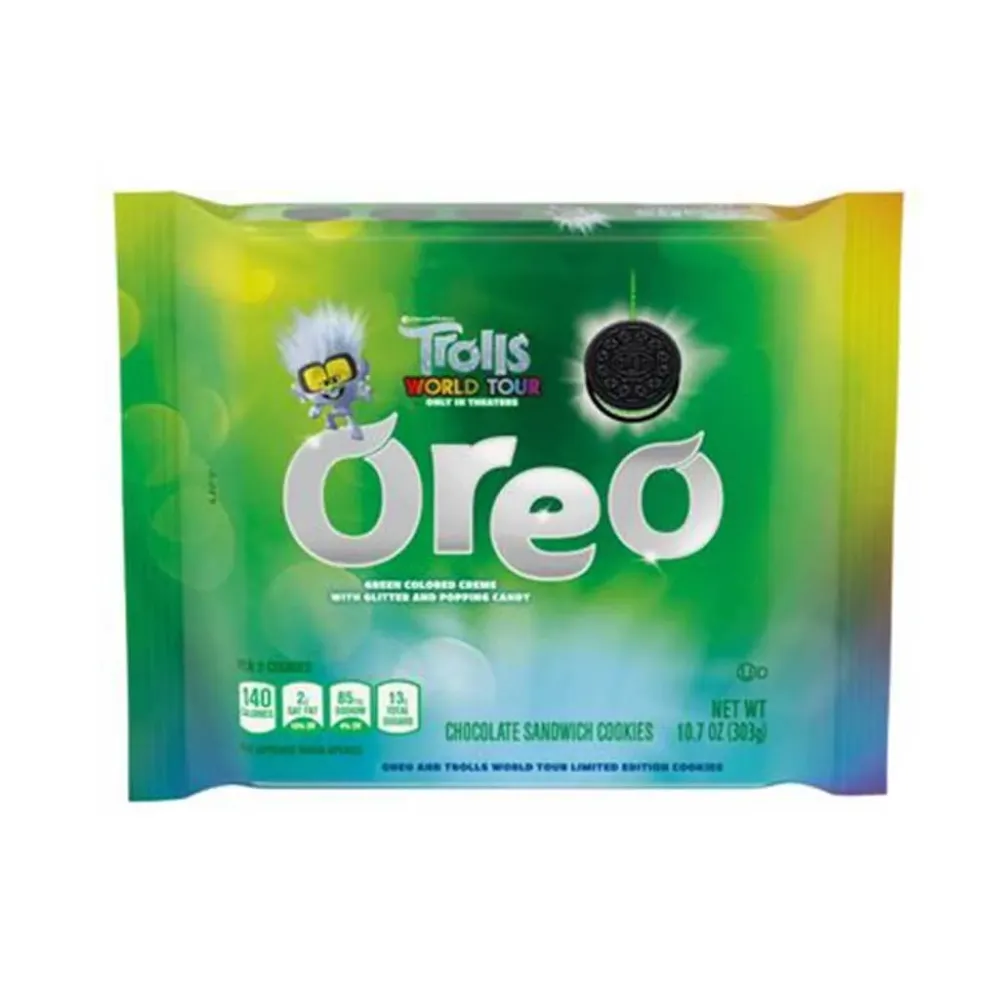 Oreo Trolls Green Glitter Creme, biscotti Oreo con crema verde da 303g