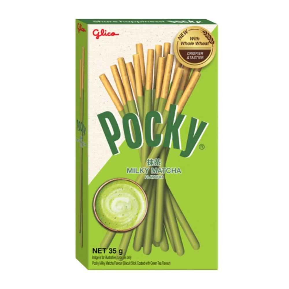 Pocky Matcha Green Tea Flavor, biscotti rivestiti di crema al tè matcha da 33g