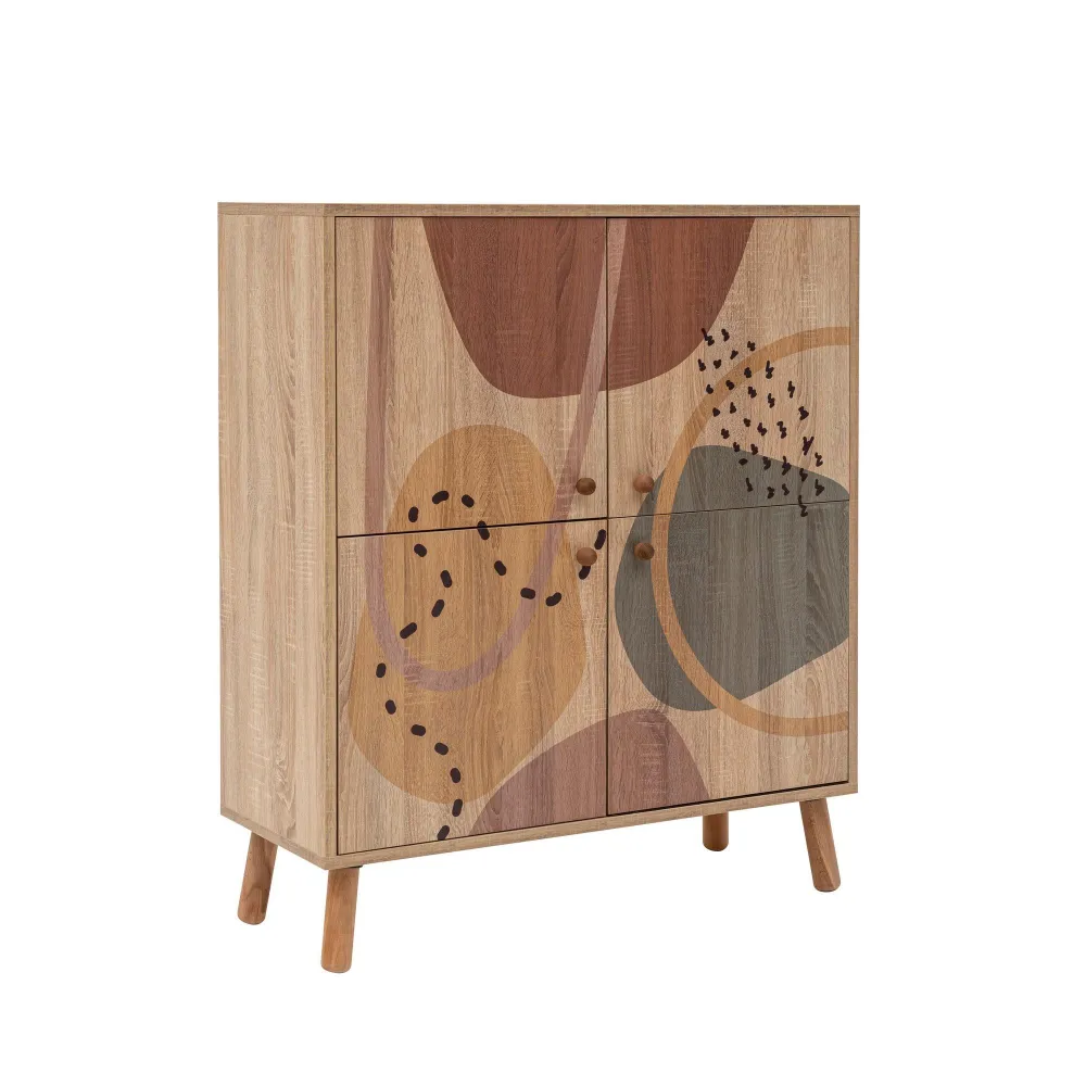 Buffet Kaviny L95xH111cm Legno Motivo astratto Verde, Giallo e Marrone