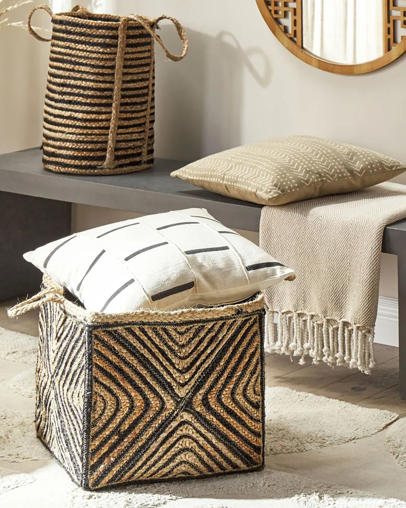 Cesta iuta naturale crema e nero 36 cm KOLHAPUR