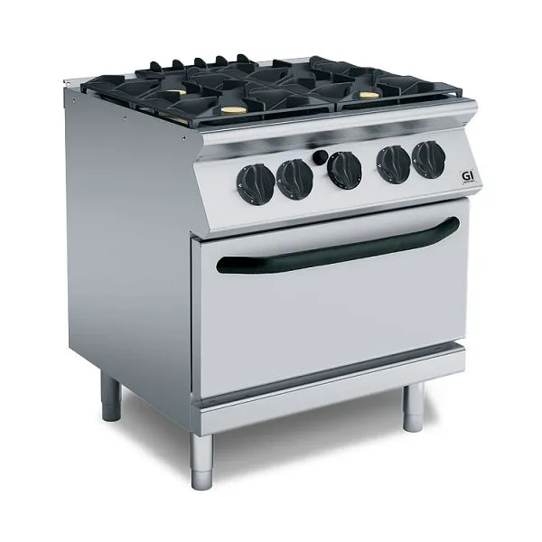 Cucina gas Gastro-Inox 700 "High Performance" 4 fuochi e forno gas Gastronorm 2/1 80cm modello da appogg...