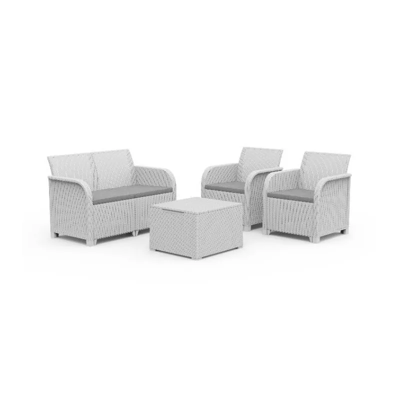 Keter Set 2 Poltrone + Divano + Tavolino contenitore ROSALIE LOUNGE Bianco CREATO CON DIFETTI
