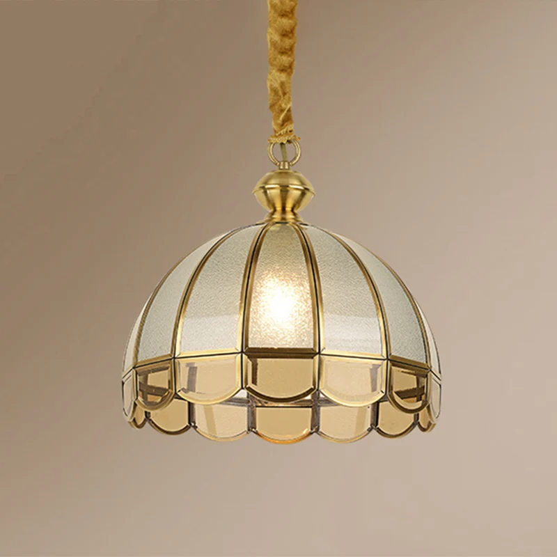 Lampada pendolo per sala da pranzo cupola vetro strutturato antico Lampada sospensione oro 1 testa con bordo smerlato