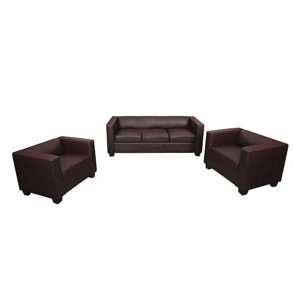 Mendler Set di divani 3-1-1 set di divani divano lounge Lille similpelle caffè 2x17386+2x17387+17391+17392+17393