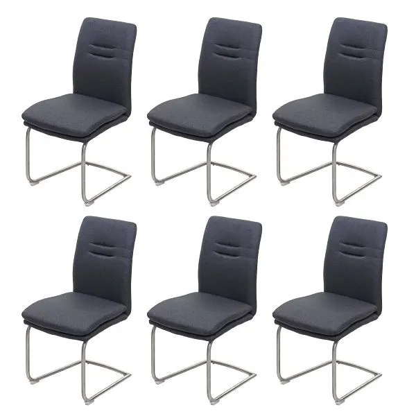 Mendler set di 6 sedie da pranzo HWC-H70 sedia da cucina sedia sbalzo tessuto/tessuto acciaio inossidabile spazzolato grig...