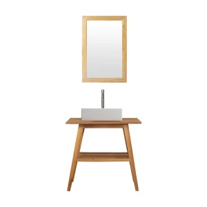 Mobile bagno con lavabo facile e specchio 80 x 55 cm Teak BOBOTSARI