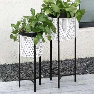 Portavaso su piedistallo D. 20 e D. 25 cm Metallo Nero e Bianco Lotto di 2 CAPOLI