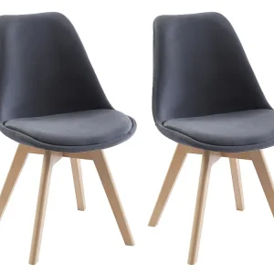 Sedia Velluto e Faggio Grigio Lotto di 2 JODY