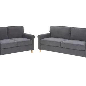 Set da salotto 5 posti velluto grigio nero e legno chiaro RONNEBY