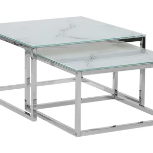 Set di 2 tavolini da caffé bianco effetto marmo/argento BREA