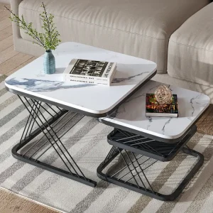Set di 2 tavolini da caffè quadrati moderni - Tavolino con impiallacciatura marmo, pratico spazio per riporre oggetti per...