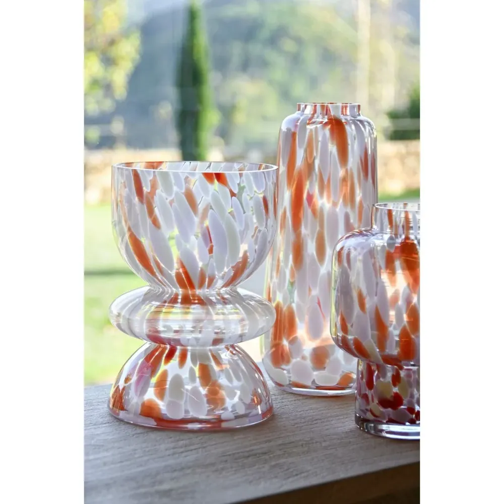 Vaso Home ESPRIT Crema Terracotta Cristallo Contemporaneo 12,5 x 12,5 x 30 cm
