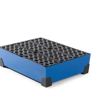 Vassoio portacontainer DENIOS Vario 65 acciaio verniciato con griglia PE volume di raccolta 65 litri 250-691
