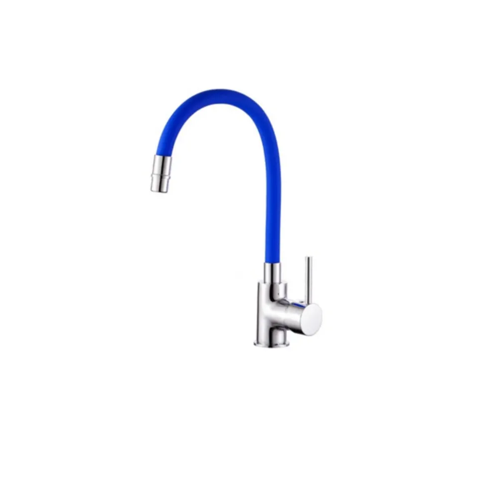 Miscelatore cucina ottone cromato con canna snodata blu Keller taps
