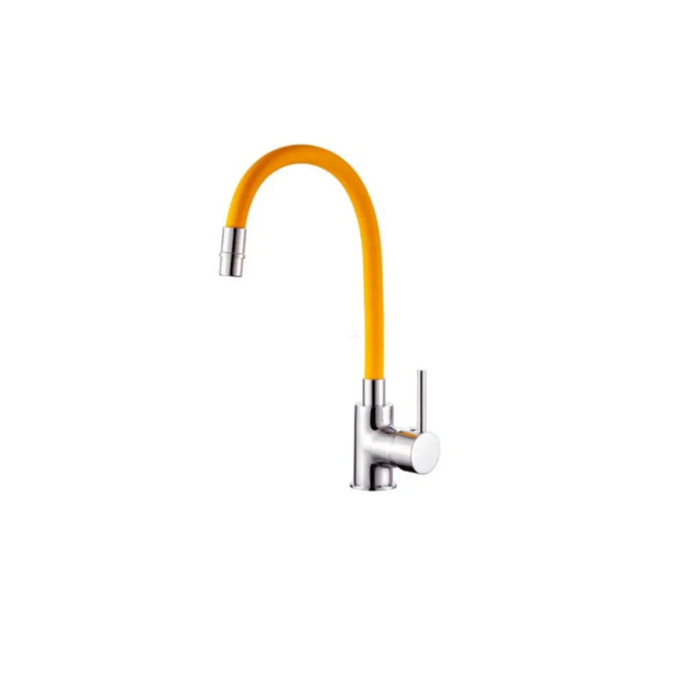 Miscelatore cucina ottone cromato con canna snodata gialla Keller taps