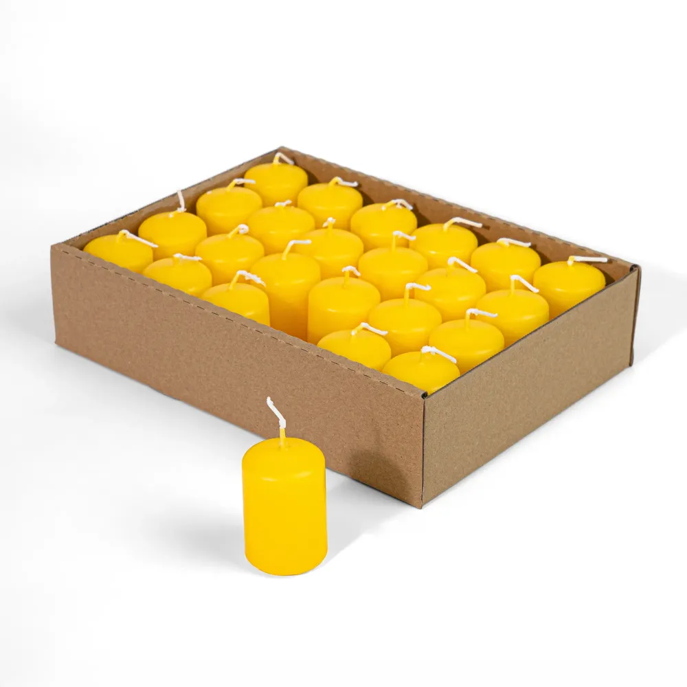 Candele Cilindriche Ø40 mm . h 60 mm. Gialle vassoio da 24 pezzi durata ±9