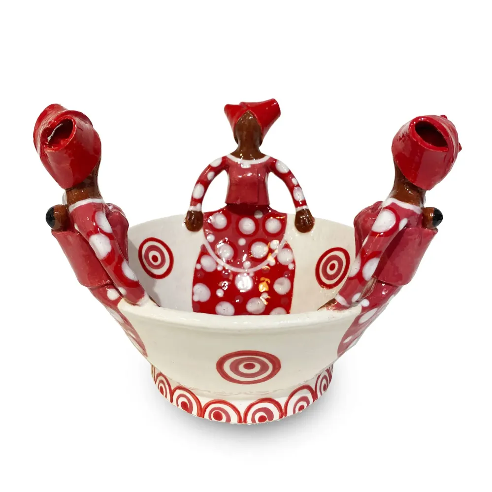 Ciotola Rossa e Bianca 3 Donne | Zizamele Ceramics
