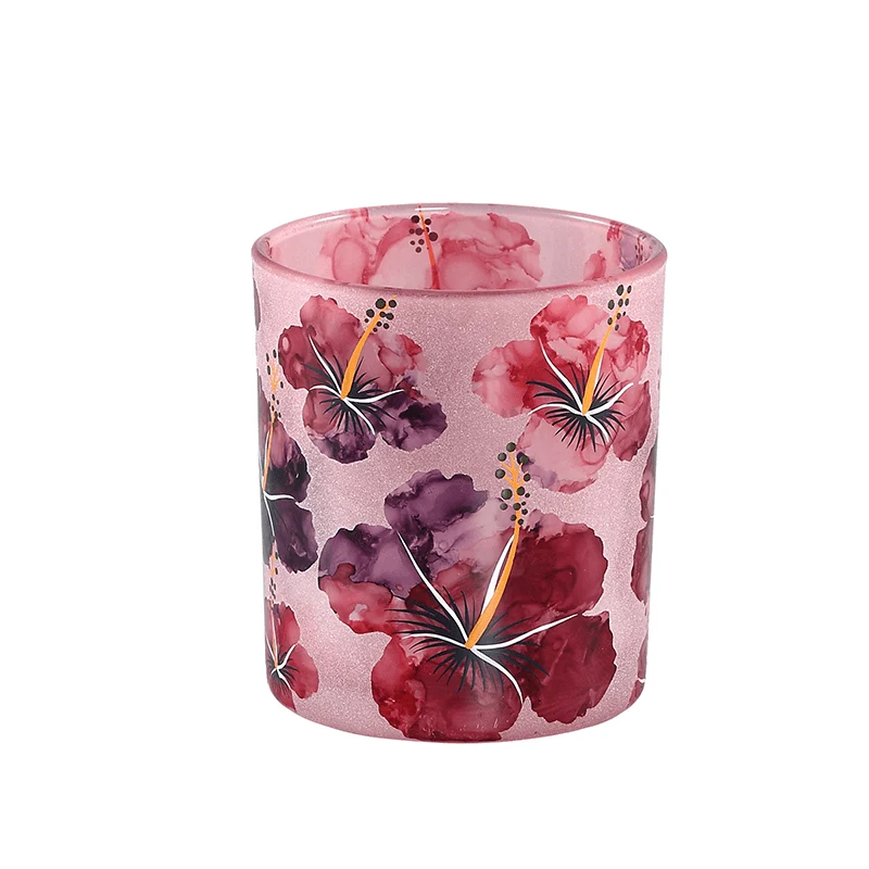 Porta tealight rosa vetro con motivi floreali