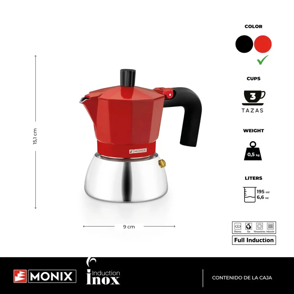 Caffettiera Italiana BRA INOX RED 3T Rosso per Appassionati di Caffè