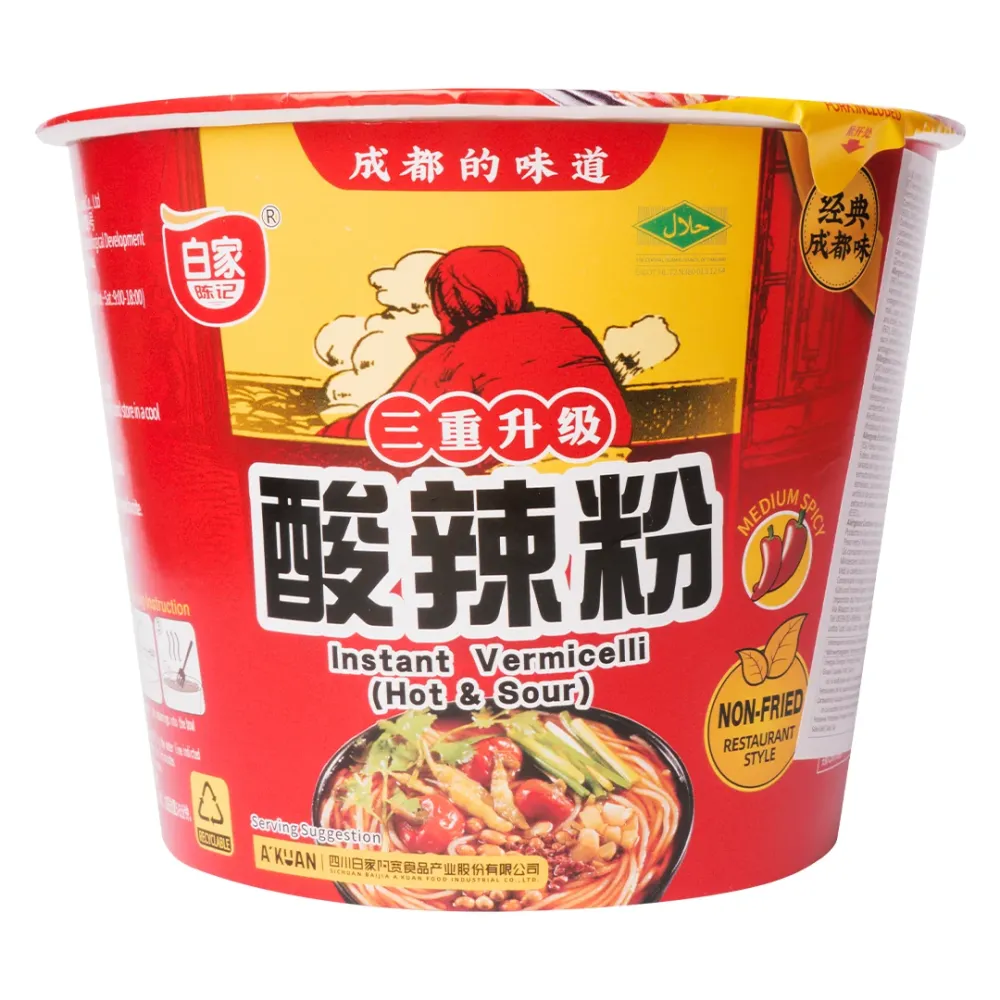 'Kuan Instant Vermicelli Hot&Sour, ciotola di vermicelli al gusto di zuppa di manzo piccante e acida da 105g