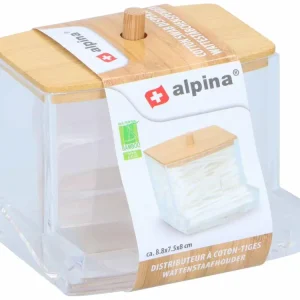 Alpina dispenser per cotton fioc polistirene e bamboo 8,8x7,5x7cm
