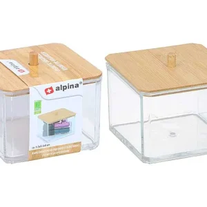 Alpina organizer per cosmetici polistirene e bamboo 9,5x9,5x7,5cm