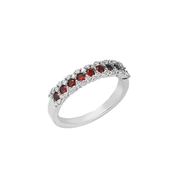 Anello oro bianco 18kt Diamanti 0,32 Ct e Rubini 0,47 Ct