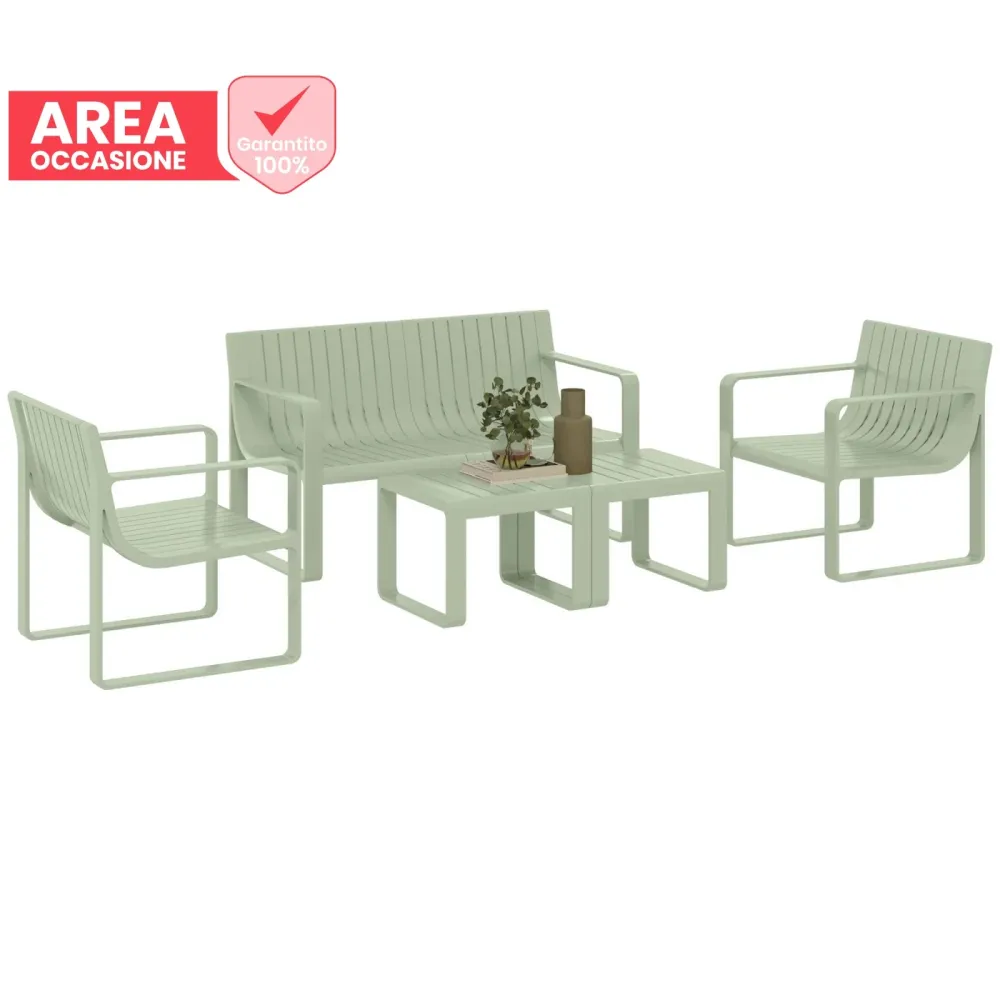 AREA OCCASIONI 2529 EasyComfort Set da Giardino 5 Pezzi Doghe con Divanetto, 2 Poltroncine e 2 Tavolini Polipropilene Verde