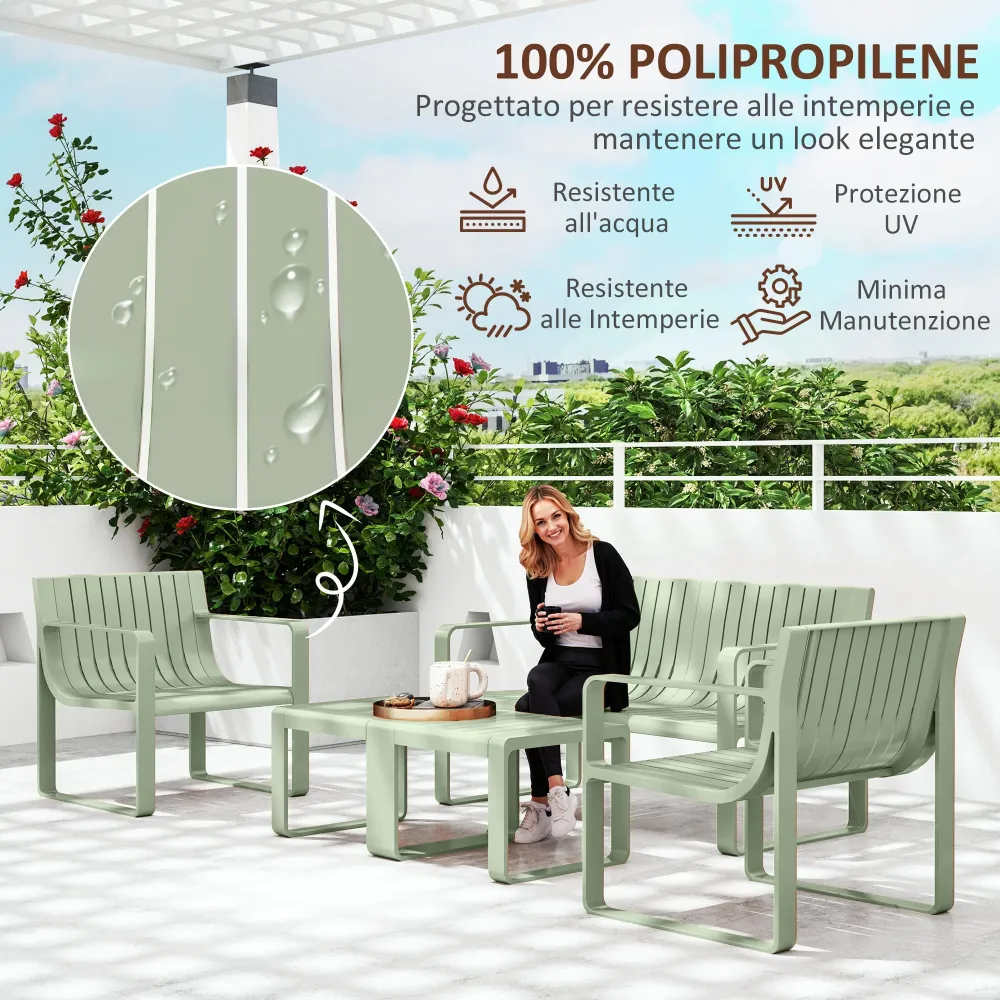 AREA OCCASIONI 2529 EasyComfort Set da Giardino 5 Pezzi Doghe con Divanetto, 2 Poltroncine e 2 Tavolini Polipropilene Verde