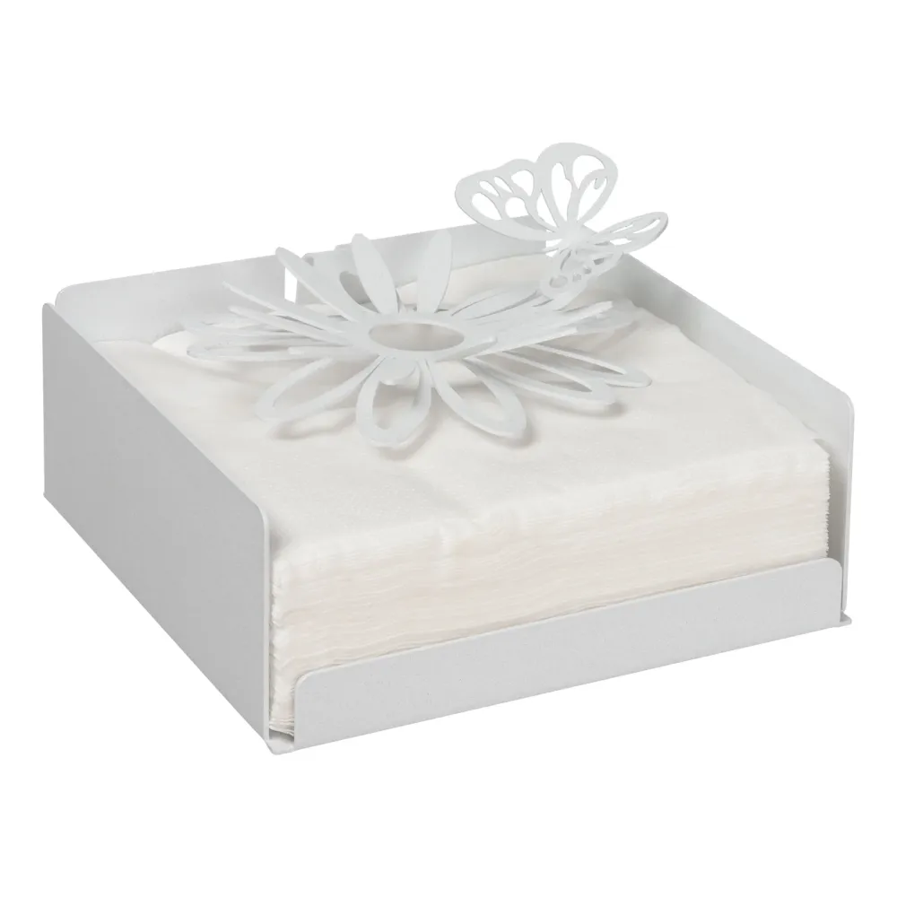 Arti e Mestieri Centrotavola Porta Tovaglioli Margherite Metallo Bianco Marmo 17x17 cm