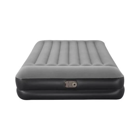 Bestway 67403 Airbed Tritech Bicolor Nero/Grigio Matrimoniale Plus Floccato Cm 203X152X46 Pompa Elettrica Integrata e Sacca