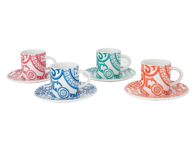 Bialetti - Set 4 Tazzine Multicolor con Piattino