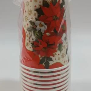 BIBO Bicchieri Cartoncino Table Decor Natalizio (10 pezzi) | Decoro Festività Rosso (Stella di Natale & Agrifoglio) | Monouso
