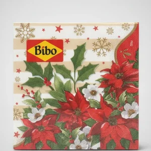 BIBO Tovaglioli Natalizi (20 pezzi) | 2 Veli | 33x33 cm | Decoro Stella di Natale & Agrifoglio | Ideali per Festività
